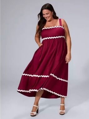 Torrid Belle Isle Maxi Babydoll Poplin Dress in Beet Red Torrid Size 1/US 1X